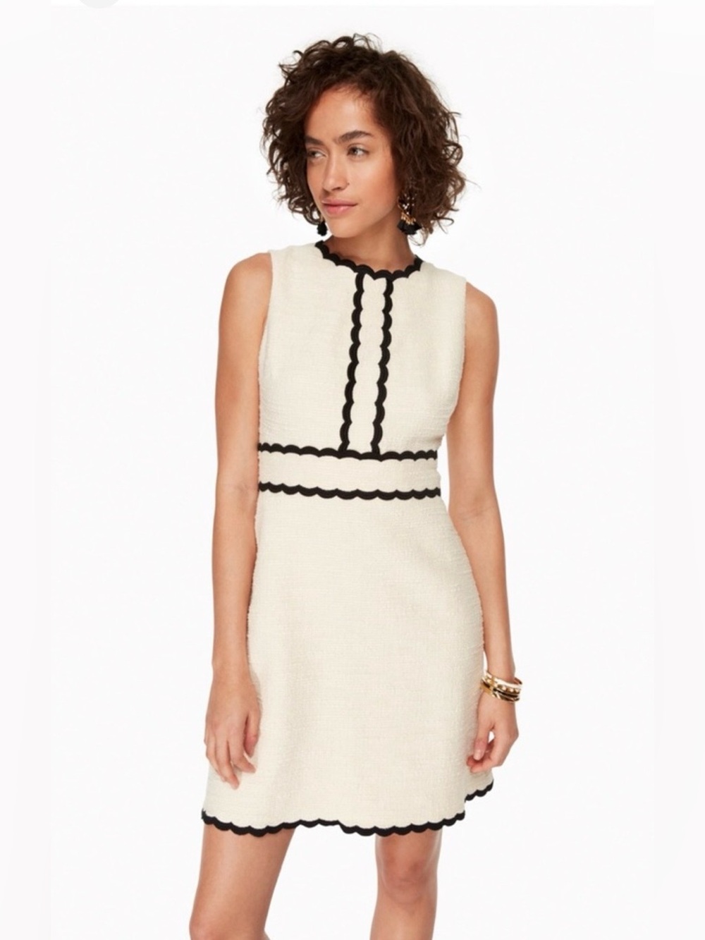 kate spade Cream Mini Dress with Black Scallop Trim